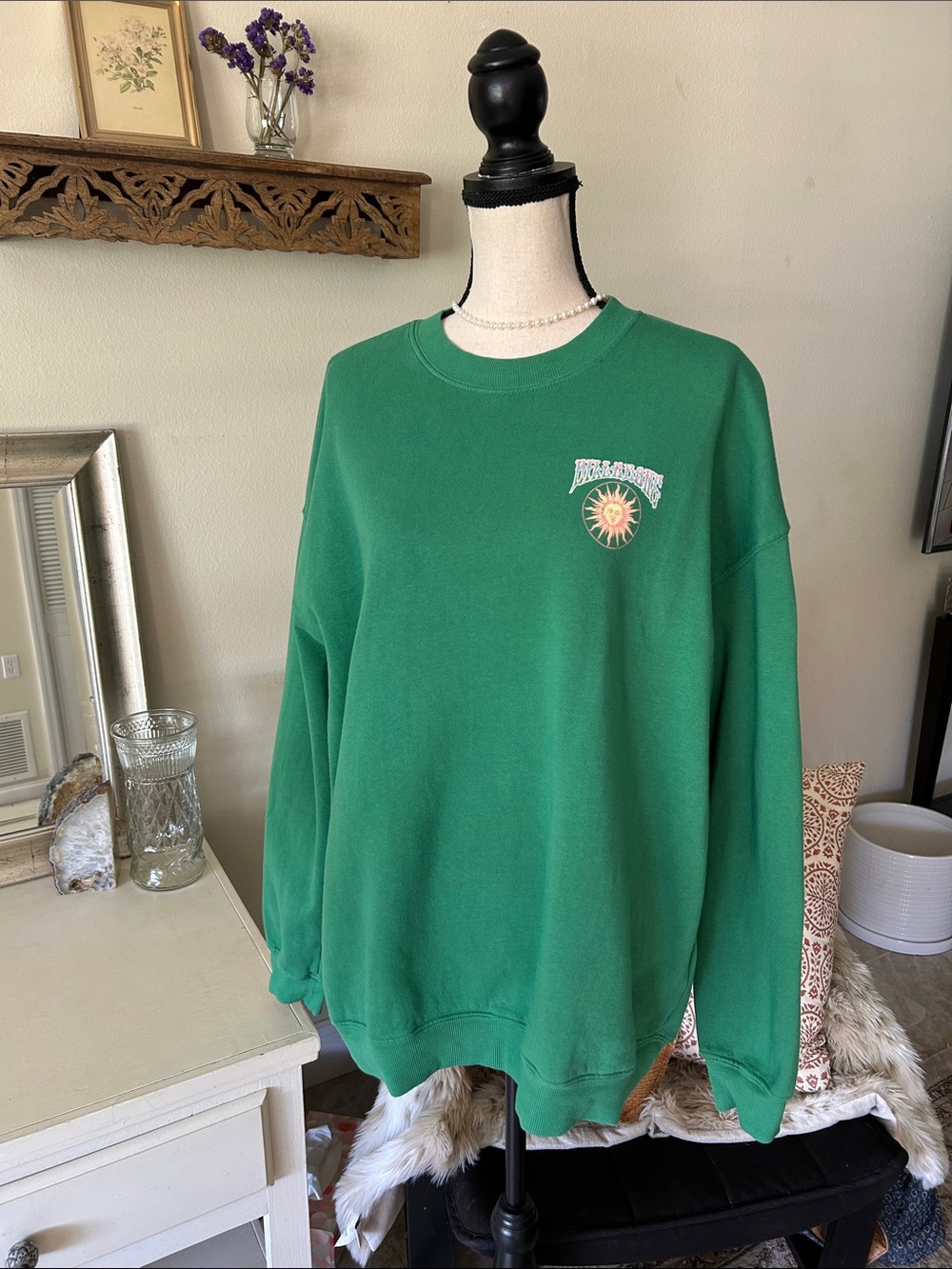 Billabong green sun graphic surfer drop shoulder oversized M sweatshirt women